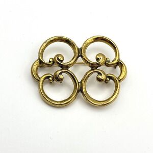 Zentall Vintage Gold Tone Scroll Openwork Brooch Pin Mid Century Modern Design